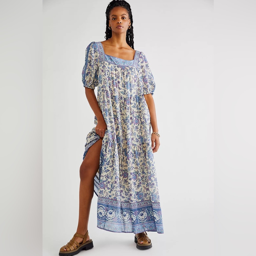 Spell Folk Song Square Neck Gown - Sky